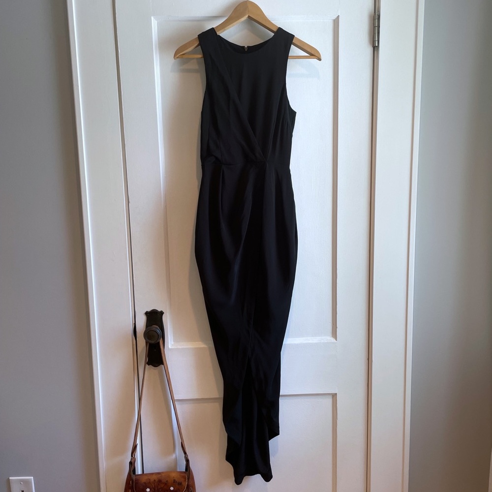 Shakuhachi Silk Drape Petal Dress in Black